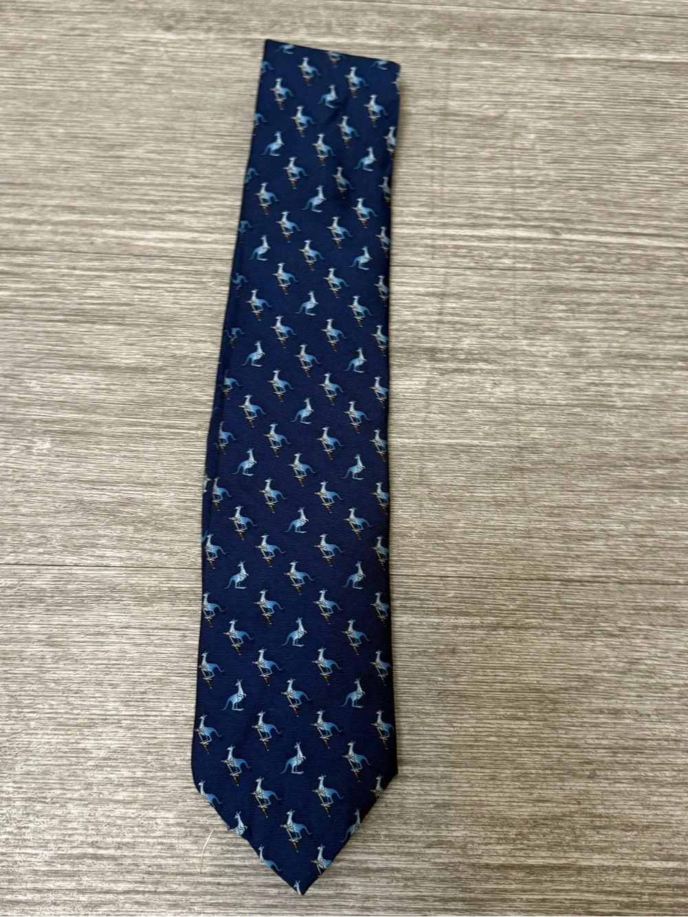 Brooks Brothers Navy Kangaroo Novelty Print 100% Silk Necktie Made in USA